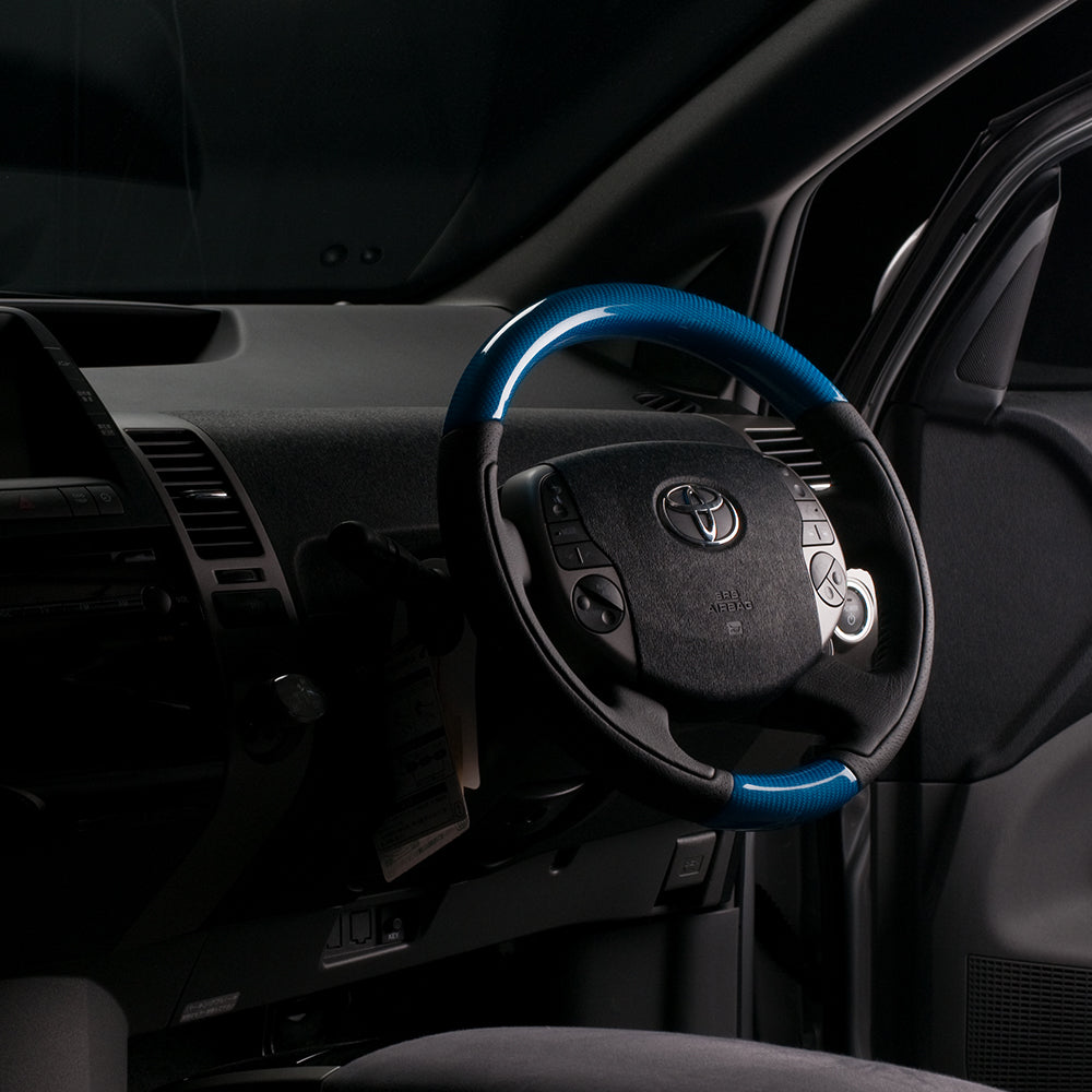 REAL ORIGINAL SERIES OVAL SHAPE BLUE CARBON BLACK STITCH STEERING WHEEL FOR TOYOTA PRIUS 20  20-1-BLC