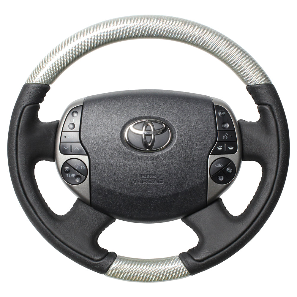 REAL ORIGINAL SERIES OVAL SHAPE SILVER CARBON BLACK STITCH STEERING WHEEL FOR TOYOTA PRIUS 20  20-1-SC