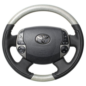 REAL ORIGINAL SERIES OVAL SHAPE SILVER CARBON BLACK STITCH STEERING WHEEL FOR TOYOTA PRIUS 20  20-1-SC