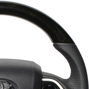 REAL PREMIUM SERIES SET BLACK WOOD STEERING + PIANO BLACK UNDER PAD BLACK EURO STITCH STEERING WHEEL FOR TOYOTA MIRAI 10  50P-BKW-BK-PBP
