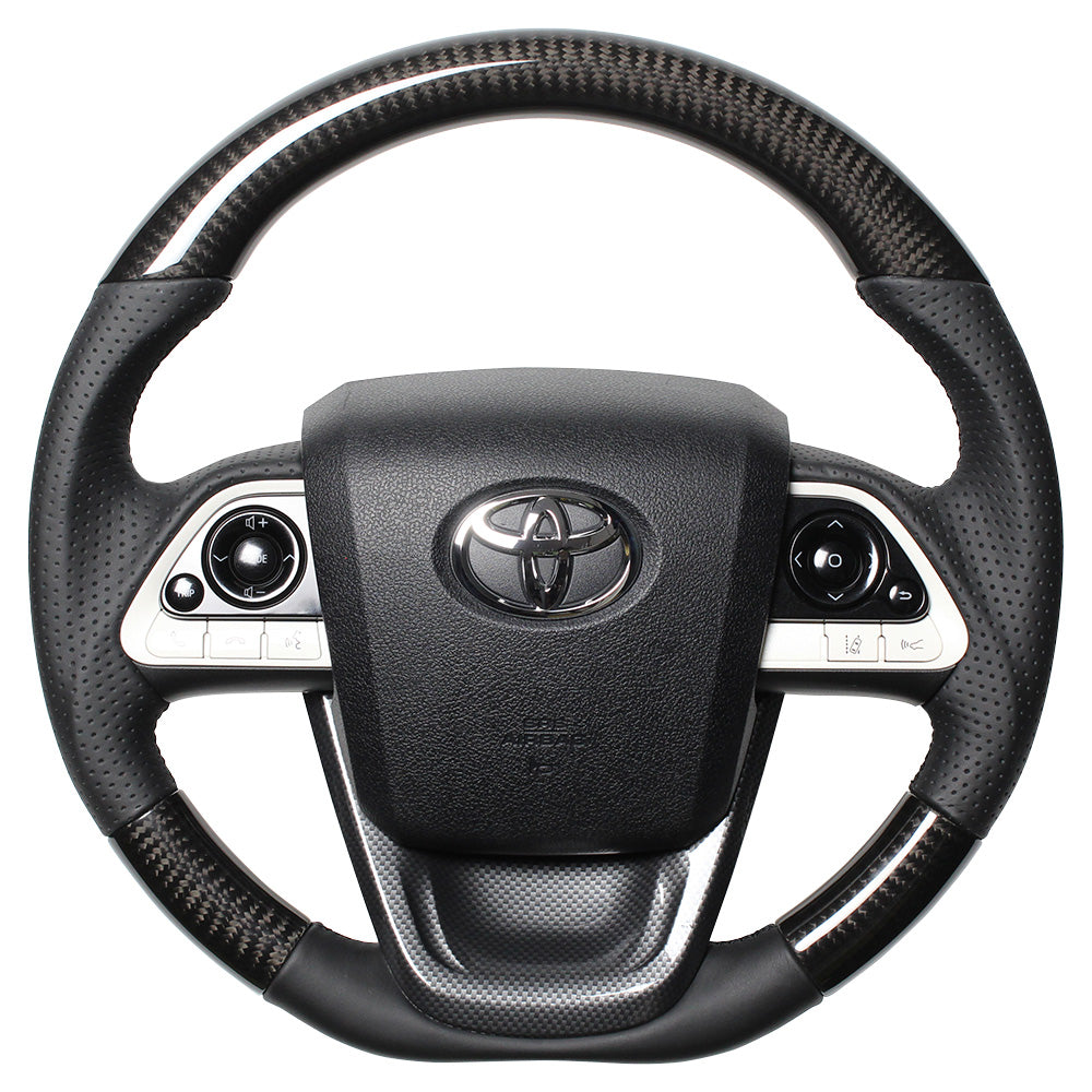 REAL PREMIUM SERIES SET BLACK CARBON STEERING + BLACK CARBON PRINT UNDER PAD BLACK EURO STITCH STEERING WHEEL FOR TOYOTA PRIUS 50  50P-BKC-BK-BKT