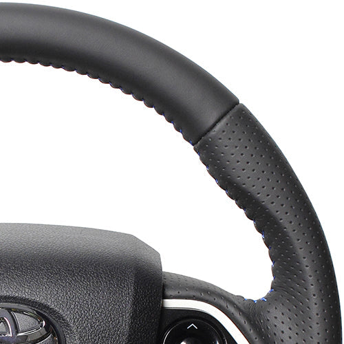 REAL ORIGINAL SERIES SET ALL LEATHER STEERING + PIANO BLACK UNDER PAD BLUE STITCH STEERING WHEEL FOR TOYOTA PRIUS PHV 50  50-LPB-BL-PBP
