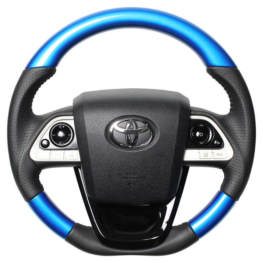 REAL ORIGINAL SERIES SET PEARL BLUE STEERING + PIANO BLACK UNDER PAD BLACK STITCH STEERING WHEEL FOR TOYOTA MIRAI 10  50-BLW-BK-BKT