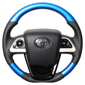 REAL ORIGINAL SERIES SET PEARL BLUE STEERING + PIANO BLACK UNDER PAD BLACK STITCH STEERING WHEEL FOR TOYOTA MIRAI 10  50-BLW-BK-BKT