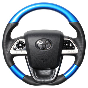 REAL ORIGINAL SERIES SET PEARL BLUE STEERING + BLACK CARBON PRINT UNDER PAD BLACK STITCH STEERING WHEEL FOR TOYOTA PRIUS 50  50-BLW-BK-BKT