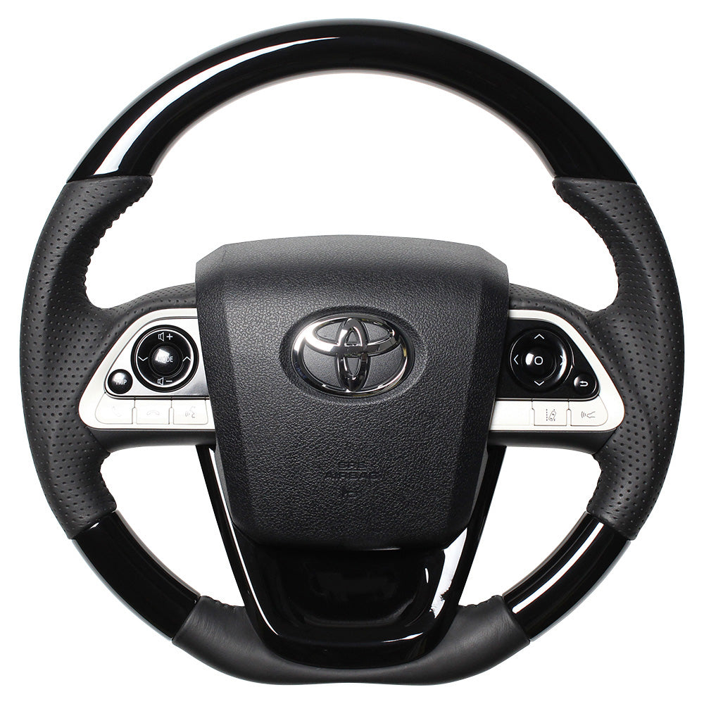 REAL ORIGINAL SERIES SET PIANO BLACK STEERING + PIANO BLACK UNDER PAD BLACK STITCH STEERING WHEEL FOR TOYOTA PRIUS 50  50-PBW-BK-PBP