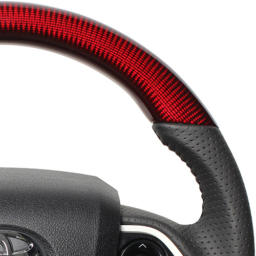 REAL ORIGINAL SERIES SET RED CARBON STEERING + PIANO BLACK UNDER PAD BLACK STITCH STEERING WHEEL FOR TOYOTA PRIUS 50  50-RDC-BK-PBP