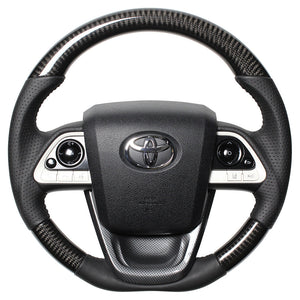 REAL ORIGINAL SERIES SET BLACK CARBON STEERING + BLACK CARBON PRINT UNDER PAD BLACK STITCH STEERING WHEEL FOR TOYOTA MIRAI 10  50-BKC-BK-BKT