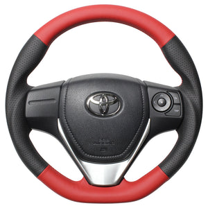 REAL ORIGINAL SERIES D SHAPE RED & BLACK ALL LEATHER RED X BLACK EURO STITCH STEERING WHEEL FOR TOYOTA ISIS 10 : KOUKI 3 SPOKE TYPE E160-LPB-RD