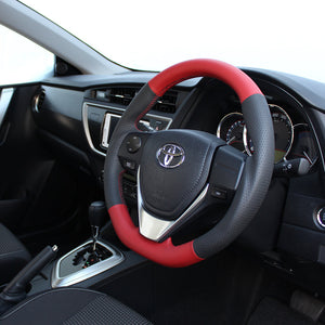 REAL ORIGINAL SERIES D SHAPE RED & BLACK ALL LEATHER RED X BLACK EURO STITCH STEERING WHEEL FOR TOYOTA AURIS 180  E160-LPB-RD