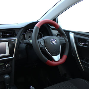 REAL ORIGINAL SERIES D SHAPE RED & BLACK ALL LEATHER RED X BLACK EURO STITCH STEERING WHEEL FOR TOYOTA AURIS 180  E160-LPB-RD