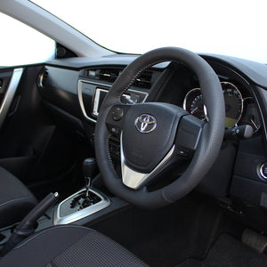 REAL ORIGINAL SERIES D SHAPE BLACK ALL LEATHER SILVER STITCH STEERING WHEEL FOR TOYOTA AURIS 180  E160-LPB-SL