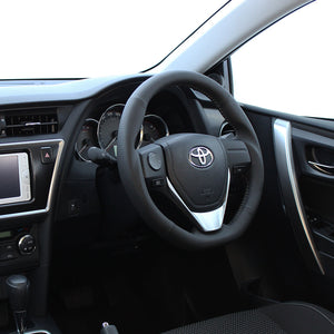 REAL ORIGINAL SERIES D SHAPE BLACK ALL LEATHER SILVER STITCH STEERING WHEEL FOR TOYOTA COROLLA FIELDER HYBRID 160  E160-LPB-SL
