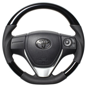 REAL ORIGINAL SERIES D SHAPE PIANO BLACK BLACK STITCH STEERING WHEEL FOR TOYOTA AURIS 180  E160-PBW-BK