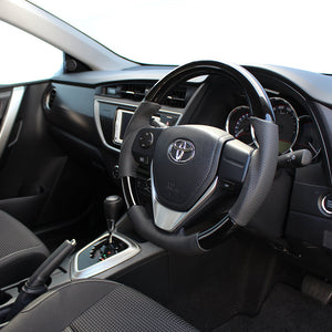 REAL ORIGINAL SERIES D SHAPE PIANO BLACK BLACK STITCH STEERING WHEEL FOR TOYOTA ISIS 10 : KOUKI 3 SPOKE TYPE E160-PBW-BK