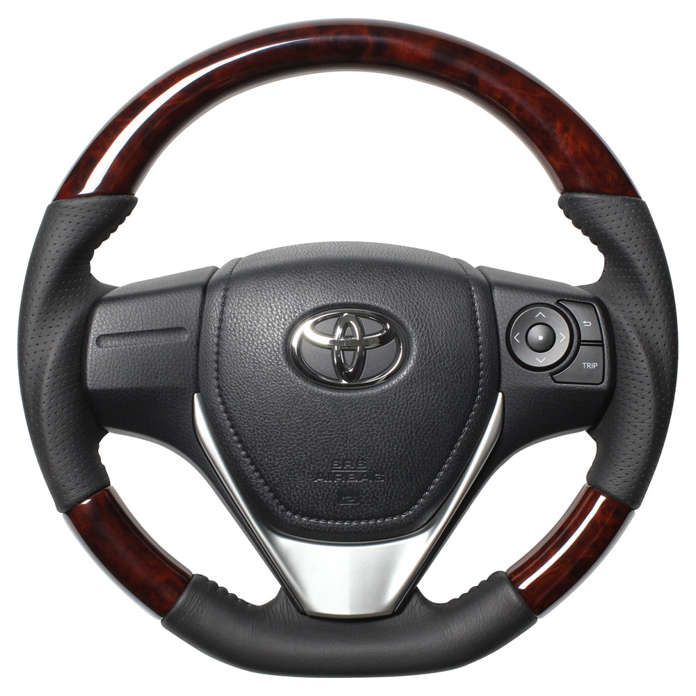 REAL ORIGINAL SERIES D SHAPE BROWN WOOD BLACK STITCH STEERING WHEEL FOR TOYOTA AURIS 180  E160-BRW-BK
