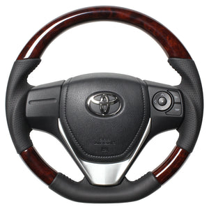 REAL ORIGINAL SERIES D SHAPE BROWN WOOD BLACK STITCH STEERING WHEEL FOR TOYOTA AURIS 180  E160-BRW-BK