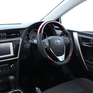 REAL ORIGINAL SERIES D SHAPE BROWN WOOD BLACK STITCH STEERING WHEEL FOR TOYOTA AURIS 180  E160-BRW-BK