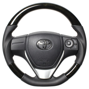 REAL ORIGINAL SERIES D SHAPE BLACK WOOD BLACK STITCH STEERING WHEEL FOR TOYOTA ISIS 10 : KOUKI 3 SPOKE TYPE E160-BKW-BK