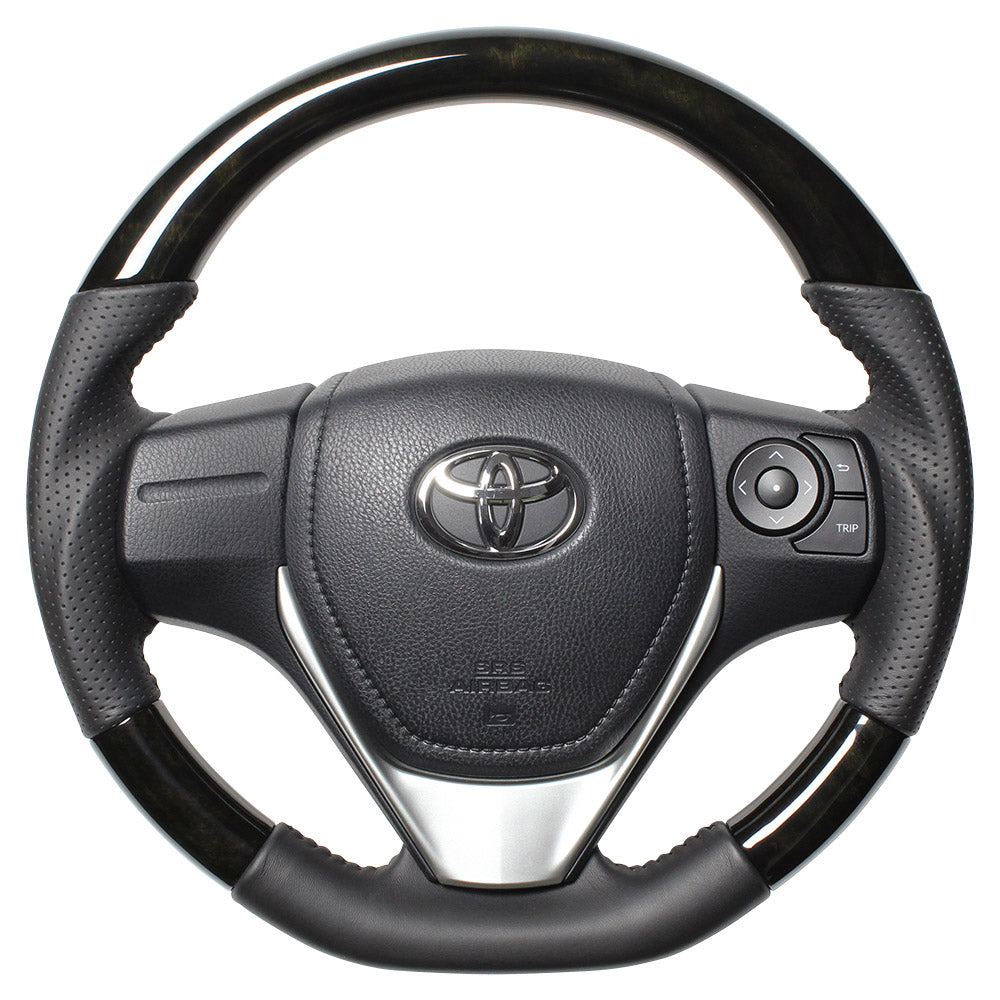REAL ORIGINAL SERIES D SHAPE BLACK WOOD BLACK STITCH STEERING WHEEL FOR TOYOTA AURIS 180  E160-BKW-BK