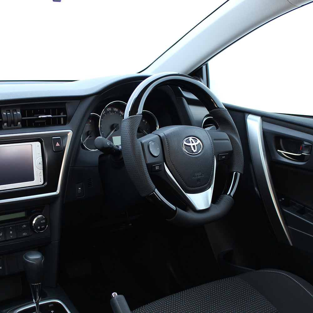 REAL ORIGINAL SERIES D SHAPE BLACK WOOD BLACK STITCH STEERING WHEEL FOR TOYOTA AURIS 180  E160-BKW-BK