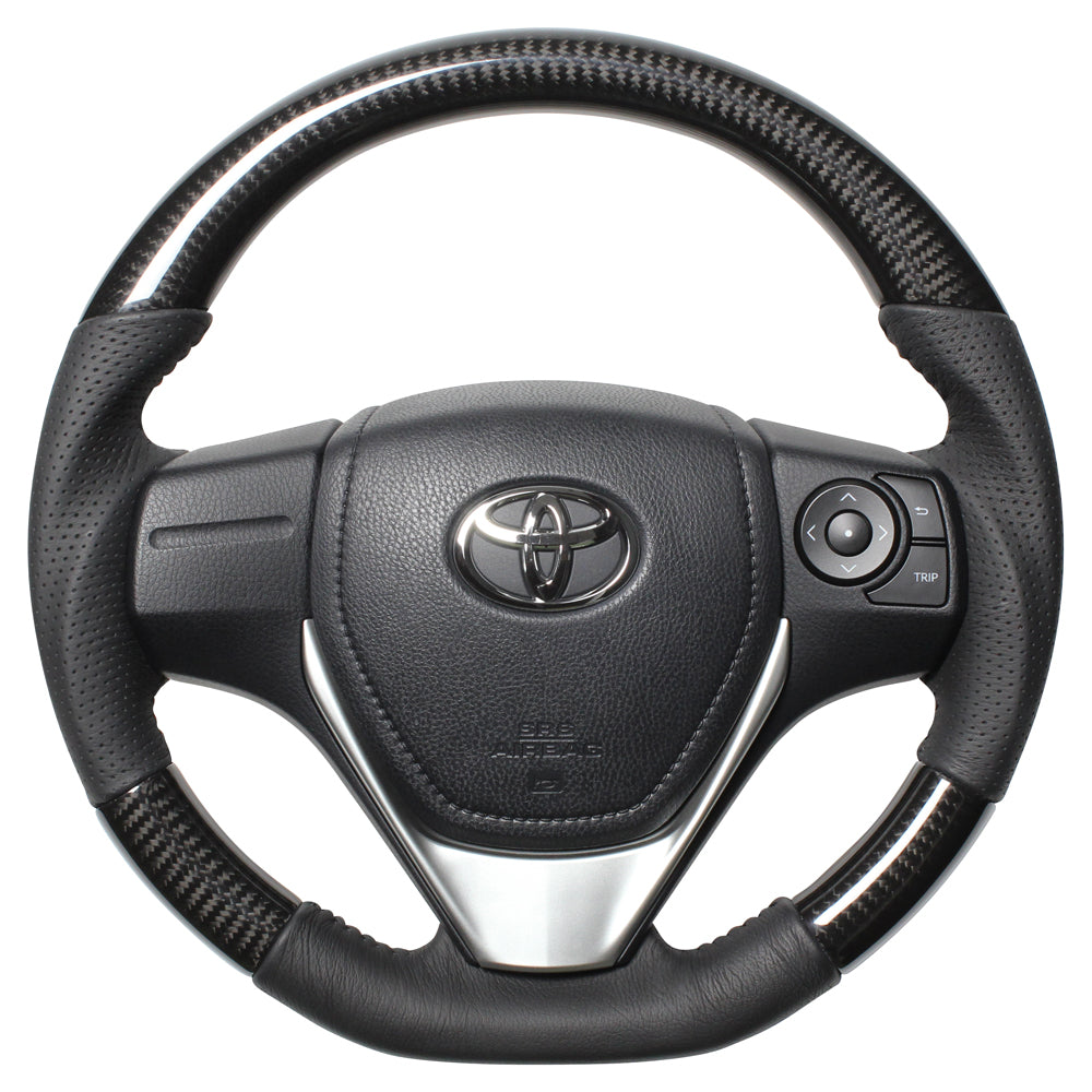 REAL ORIGINAL SERIES D SHAPE BLACK CARBON BLACK STITCH STEERING WHEEL FOR TOYOTA AURIS 180  E160-BKC-BK