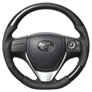 REAL ORIGINAL SERIES D SHAPE BLACK CARBON BLACK STITCH STEERING WHEEL FOR TOYOTA AURIS 180  E160-BKC-BK