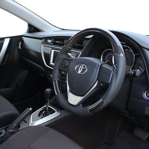 REAL ORIGINAL SERIES D SHAPE BLACK CARBON BLACK STITCH STEERING WHEEL FOR TOYOTA ISIS 10 : KOUKI 3 SPOKE TYPE E160-BKC-BK