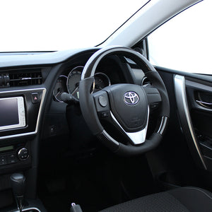 REAL ORIGINAL SERIES D SHAPE BLACK CARBON BLACK STITCH STEERING WHEEL FOR TOYOTA ISIS 10 : KOUKI 3 SPOKE TYPE E160-BKC-BK