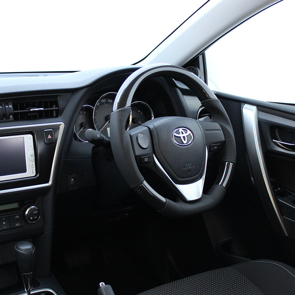 REAL ORIGINAL SERIES D SHAPE BLACK CARBON BLACK STITCH STEERING WHEEL FOR TOYOTA AURIS 180  E160-BKC-BK