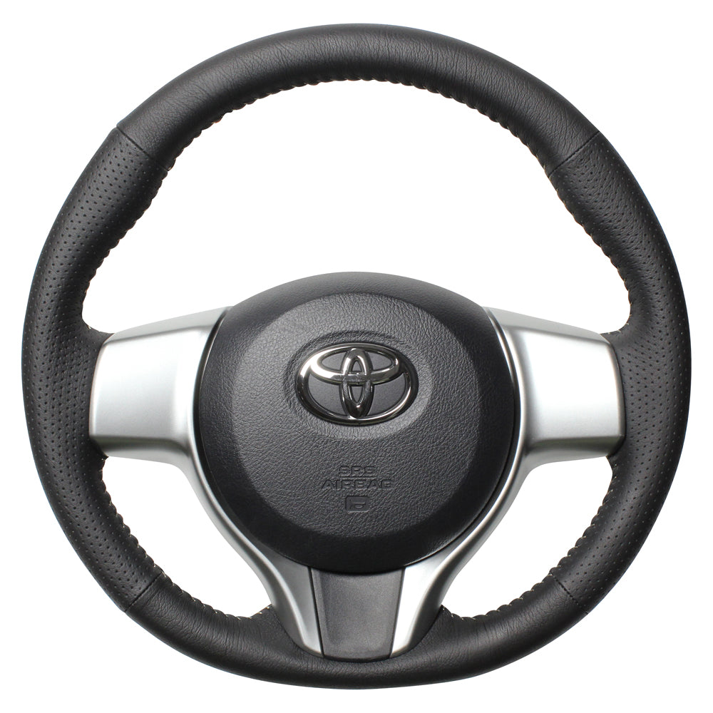 REAL ORIGINAL SERIES SOFT D SHAPE BLACK ALL LEATHER SILVER STITCH STEERING WHEEL FOR TOYOTA VITZ 130 EXCLUDING F GRADE P130-LPB-SL