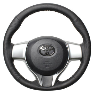 REAL ORIGINAL SERIES SOFT D SHAPE BLACK ALL LEATHER SILVER STITCH STEERING WHEEL FOR TOYOTA VITZ GR SPORT 130  P130-LPB-SL
