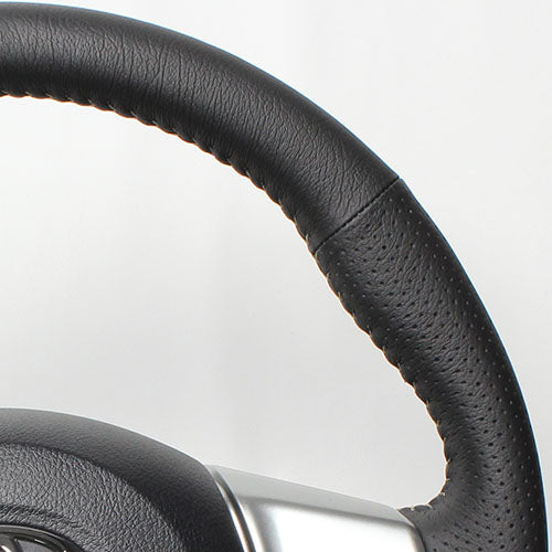 REAL ORIGINAL SERIES SOFT D SHAPE BLACK ALL LEATHER SILVER STITCH STEERING WHEEL FOR TOYOTA VITZ GR SPORT 130  P130-LPB-SL