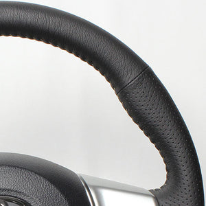 REAL ORIGINAL SERIES SOFT D SHAPE BLACK ALL LEATHER SILVER STITCH STEERING WHEEL FOR SUBARU TRESIA 120  P130-LPB-SL