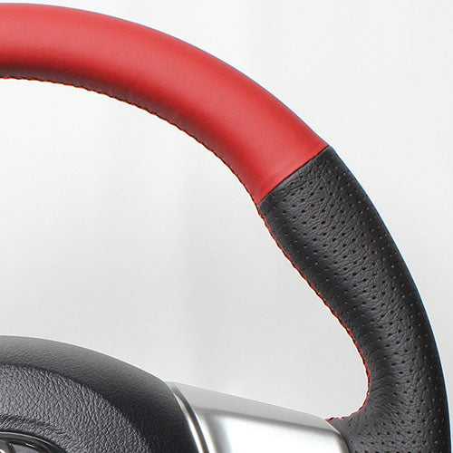 REAL ORIGINAL SERIES SOFT D SHAPE RED & BLACK ALL LEATHER RED X BLACK EURO STITCH STEERING WHEEL FOR TOYOTA VITZ GR SPORT 130  P130-LPB-RD