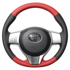 REAL ORIGINAL SERIES SOFT D SHAPE RED & BLACK ALL LEATHER RED X BLACK EURO STITCH STEERING WHEEL FOR TOYOTA VITZ 130 EXCLUDING F GRADE P130-LPB-RD