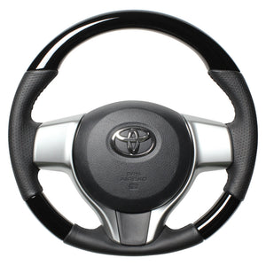REAL ORIGINAL SERIES SOFT D SHAPE PIANO BLACK BLACK STITCH STEERING WHEEL FOR TOYOTA VITZ GR SPORT 130  P130-PBW-BK