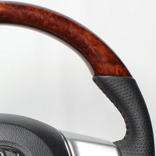 REAL ORIGINAL SERIES SOFT D SHAPE BROWN WOOD BLACK STITCH STEERING WHEEL FOR SUBARU TRESIA 120  P130-BRW-BK