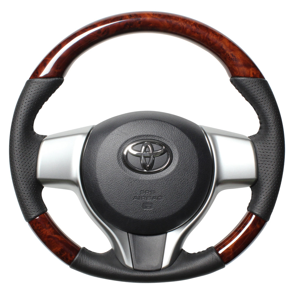 REAL ORIGINAL SERIES SOFT D SHAPE BROWN WOOD BLACK STITCH STEERING WHEEL FOR TOYOTA VITZ GR SPORT 130  P130-BRW-BK
