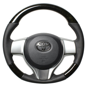 REAL ORIGINAL SERIES SOFT D SHAPE BLACK WOOD BLACK STITCH STEERING WHEEL FOR TOYOTA VITZ 130 EXCLUDING F GRADE P130-BKW-BK
