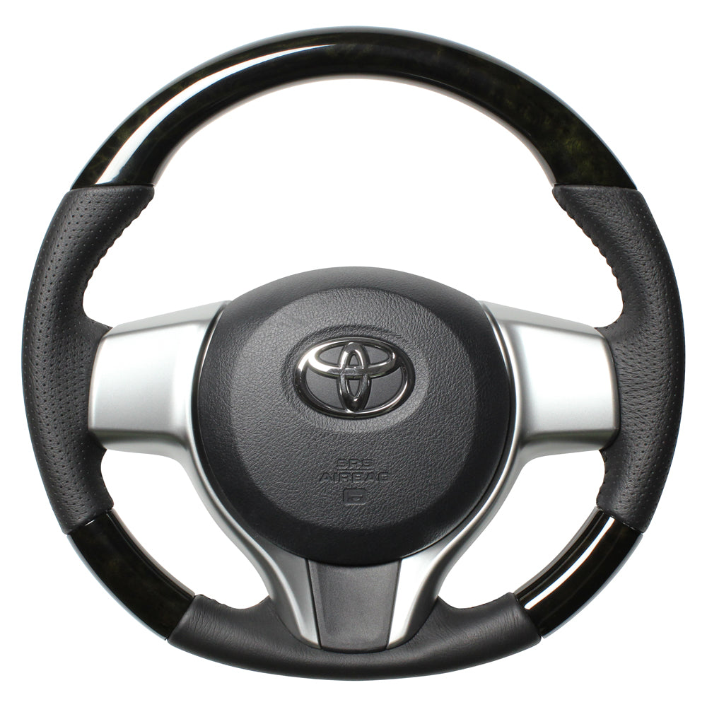 REAL ORIGINAL SERIES SOFT D SHAPE BLACK WOOD BLACK STITCH STEERING WHEEL FOR TOYOTA VITZ GR SPORT 130  P130-BKW-BK