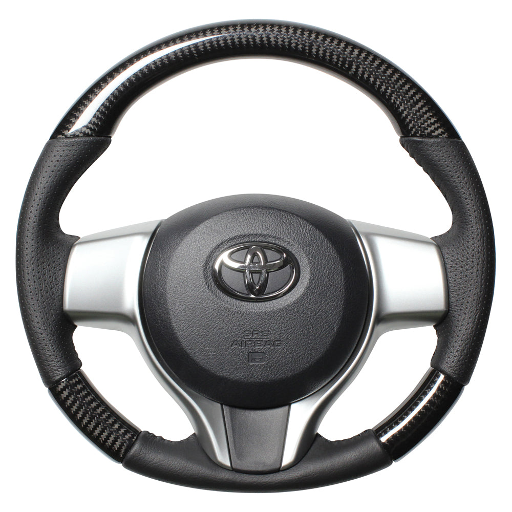 REAL ORIGINAL SERIES SOFT D SHAPE BLACK CARBON BLACK STITCH STEERING WHEEL FOR TOYOTA VITZ GR SPORT 130  P130-BKC-BK