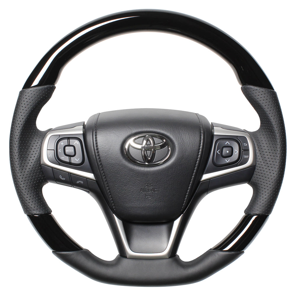 REAL PREMIUM SERIES SOFT D SHAPE PIANO BLACK BLACK EURO STITCH STEERING WHEEL FOR DAIHATSU ALTIS 50 : KOUKI  U60-PBW-BK
