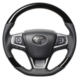 REAL PREMIUM SERIES SOFT D SHAPE PIANO BLACK BLACK EURO STITCH STEERING WHEEL FOR TOYOTA AVENSIS ZRT272W:3 TYPE  U60-PBW-BK
