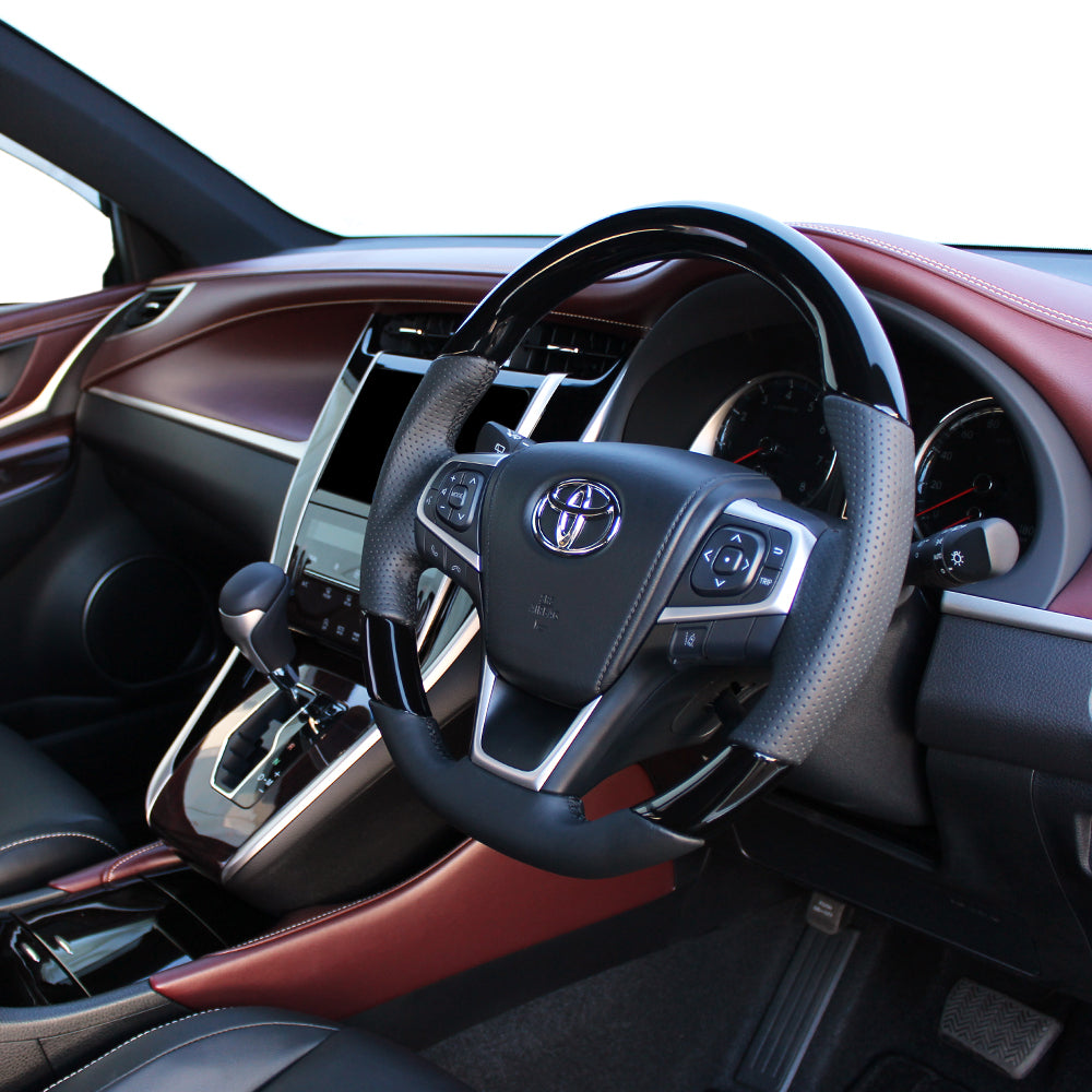 REAL PREMIUM SERIES SOFT D SHAPE PIANO BLACK BLACK EURO STITCH STEERING WHEEL FOR TOYOTA ESTIMA 50 : 4 TYPE  U60-PBW-BK
