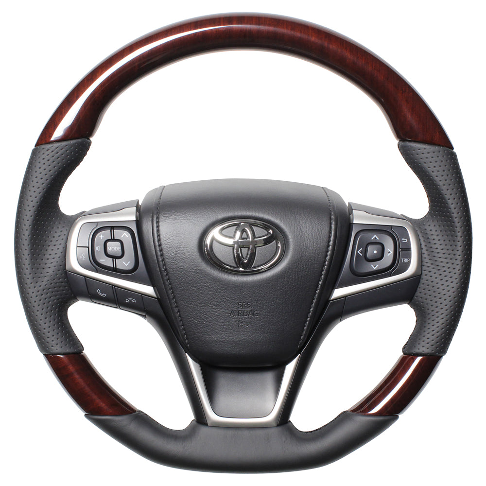 REAL PREMIUM SERIES SOFT D SHAPE 56 BROWN WOOD BLACK EURO STITCH STEERING WHEEL FOR TOYOTA ALLION 260 : 3 TYPE  U60-BRW-BK