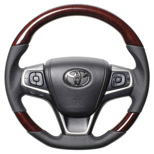 REAL PREMIUM SERIES SOFT D SHAPE 56 BROWN WOOD BLACK EURO STITCH STEERING WHEEL FOR DAIHATSU ALTIS 50 : KOUKI  U60-BRW-BK