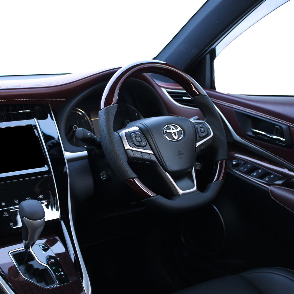 REAL PREMIUM SERIES SOFT D SHAPE 56 BROWN WOOD BLACK EURO STITCH STEERING WHEEL FOR TOYOTA ESTIMA HYBRID AHR20W:4 TYPE  U60-BRW-BK