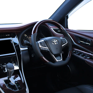 REAL PREMIUM SERIES SOFT D SHAPE 56 BROWN WOOD BLACK EURO STITCH STEERING WHEEL FOR TOYOTA ESTIMA HYBRID AHR20W:4 TYPE  U60-BRW-BK