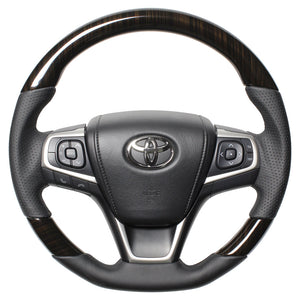 REAL PREMIUM SERIES SOFT D SHAPE 55 BLACK WOOD BLACK EURO STITCH STEERING WHEEL FOR TOYOTA ESTIMA HYBRID AHR20W:4 TYPE  U60-BKW-BK